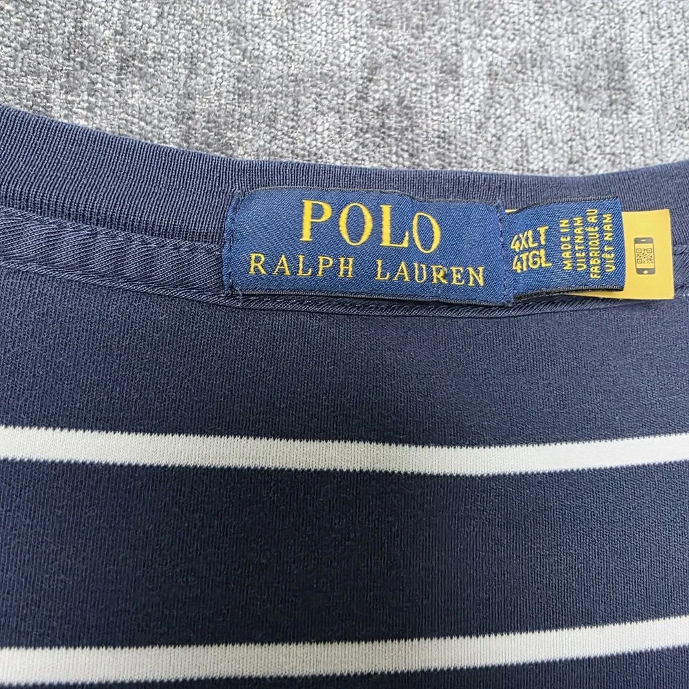 Polo Ralph Lauren T Shirt Mens 4XLT Tall Big Navy Blue White Striped Flesh Pony